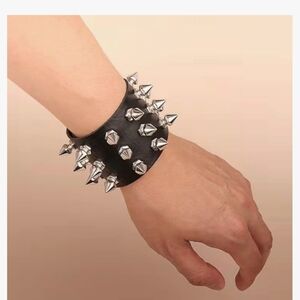 Spike Studded Punk Bracelet, Rock Biker Wide Strap Leather Cuff